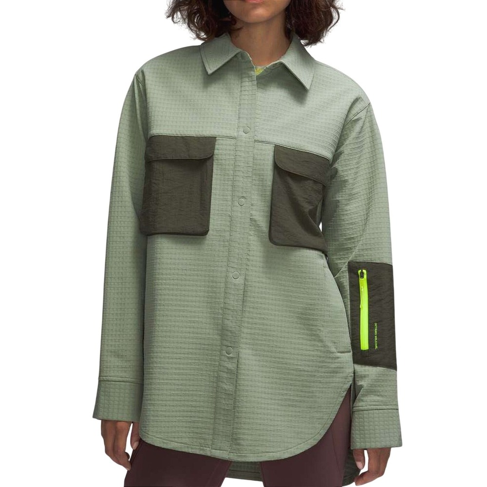 Lululemon Grid Fleece Hiking Oversized Shirt Water Resistant Laurel Green Sz 6